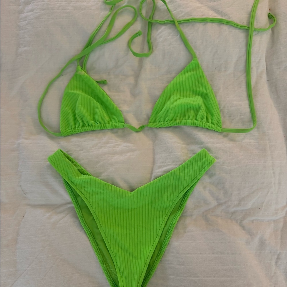 Frankie's Bikinis Neon Green Ribbed Set